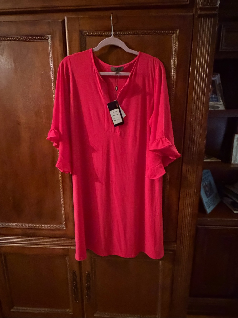 Bright Pink Ruffle Sleeve Shift Dress
